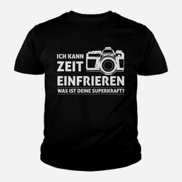 Fotografen Kinder Tshirt Schwarz, Zeit einfrieren Superkraft & Kamera Motiv - Seseable