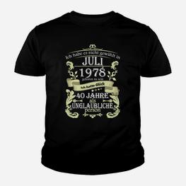 Lustiges Kinder Tshirt '40 Jahre Unglaublich' - Schwarz, Vintage 1978 - Seseable