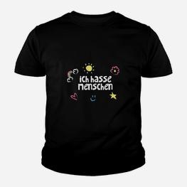 Schwarzes Kinder Tshirt Ich Hasse Menschen mit Bunten Symbolen - Seseable