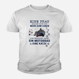 Lustiges Damen Kinder Tshirt Wein, Motorrad & Katze, Für Wein- & Motorradfans - Seseable