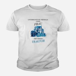Traktor Damen Kinder Tshirt, Motiv Nie eine Frau mit Traktor unterschätzen - Seseable