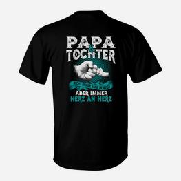 Papa Tochter Liebe Herz an Herz Schwarzes T-Shirt, Familienliebe Design - Seseable