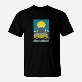 Busfahrer Retro T-Shirt Sonnenuntergang & Fahrzeugdesign - Seseable