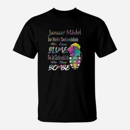 Januar Mädchen T-Shirt Schwarz mit Blumen-Bombe Grafik - Seseable