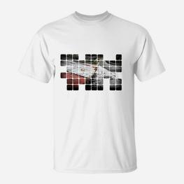 Distressed Karierte Flagge Herren T-Shirt in Weiß, Motorsport Design - Seseable