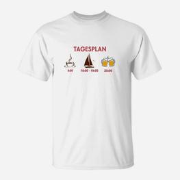 Lustiges Tagesplan T-Shirt: Kaffee, Segeln, Bier Motive - Seseable