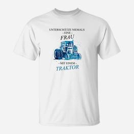 Traktor Damen T-Shirt, Motiv Nie eine Frau mit Traktor unterschätzen - Seseable