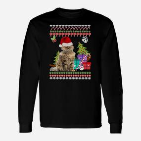 Festliches Katzen Weihnachts Langarmshirts, Ugly Sweater Design - Seseable De