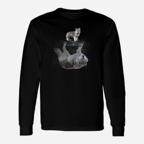 Katzen-Reflexion Schwarzes Langarmshirts, Künstlerisches Design für Katzenliebhaber - Seseable De