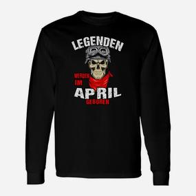Legenden Geboren im April Langarmshirts, Schwarzes Skull-Design Tee - Seseable De
