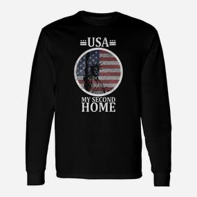 USA-Themen-Langarmshirts im Vintage-Look, My Second Home mit Amerikanischer Flagge - Seseable De