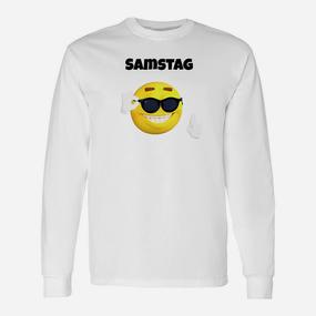Weißes Langarmshirts Samstag mit Emoji & Sonnenbrille-Design - Seseable De
