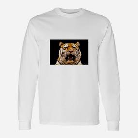 Wildtier-Pracht Langarmshirts mit Tiger-Gesicht, Weiß - Seseable De