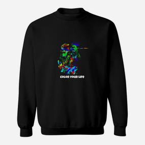 Farbenfrohes Designer-Sweatshirt 'Color Your Life', Abstrakter Kunstdruck - Seseable De