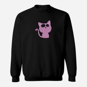 Katzen-Motiv Sweatshirt mit Sonnenbrille, Stylisch & Lässig - Seseable De