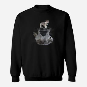 Katzen-Reflexion Schwarzes Sweatshirt, Künstlerisches Design für Katzenliebhaber - Seseable De