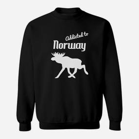Norwegen-Liebhaber Sweatshirt, Elch-Motiv & Addicted to Norway Schwarz - Seseable De
