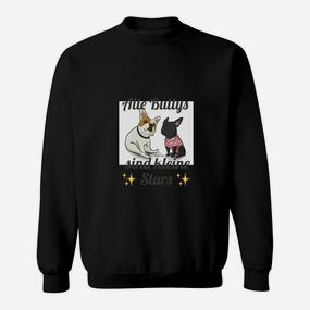 Schwarzes Katzenmotiv Sweatshirt, Fünf Bunnys & kleine Sterne - Seseable De