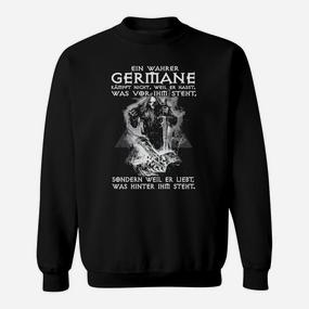 Schwarzes Sweatshirt mit Germanen-Motiv, Spruch Ein wahrer Germane - Seseable De