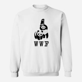 Weißes Sweatshirt mit Panda-Ringkämpfer, WWF Parodie-Design für Fans - Seseable De