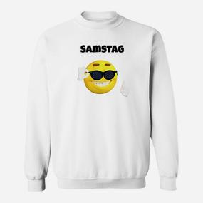 Weißes Sweatshirt Samstag mit Emoji & Sonnenbrille-Design - Seseable De