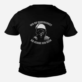 Schwarzes Kinder Tshirt mit Helm-Motiv - Wo du rausrennst, da renne ich rein - Seseable De