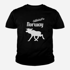 Norwegen-Liebhaber Kinder Tshirt, Elch-Motiv & Addicted to Norway Schwarz - Seseable De