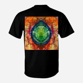Mandala-Kunstdruck Schwarzes T-Shirt, Buntes Geometrisches Design - Seseable De