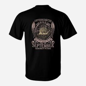 Schwarzes Herren-T-Shirt mit Adler-Design & September-Geburtstagsspruch - Seseable De