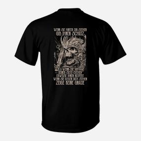 Schwarzes Totenkopf Krieger T-Shirt mit Spruch, Mutiges Krieger-Design - Seseable De