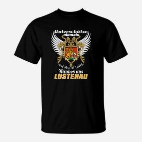 Adler & Wappen Schwarzes T-Shirt, Macht eines Mannes aus Lustenau - Seseable De