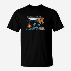 Camping-Motiv T-Shirt Leben in Flip-Flops am Feuer, Campingplatz Freizeit Tee - Seseable De