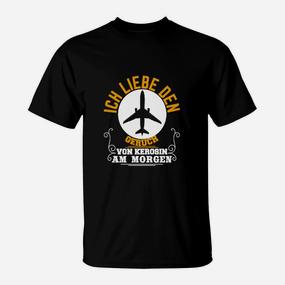 Flugzeug-Liebhaber T-Shirt, Ich liebe Kerosin-Geruch am Morgen - Seseable De