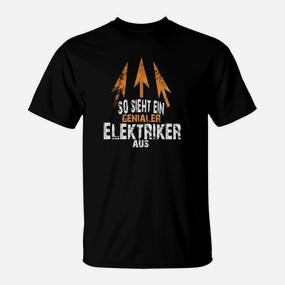 Genialer Elektriker Aufdruck Schwarzes T-Shirt, Berufsmode für Elektriker - Seseable De