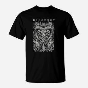 Gothic Herz Schwarzes T-Shirt mit Bloodboy Grafik, Gruseliges Design - Seseable De