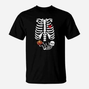 Halloween Umstands-T-Shirt mit Lustigem Skelett, Rippen & Baby - Seseable De