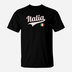 Italien Fan-T-Shirt Schwarz mit Italia Aufdruck & Nationalflagge - Seseable De