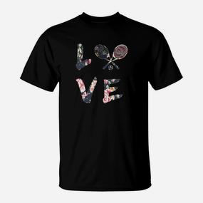 Liebe zum Tennis Blumenmuster Grafik-T-Shirt, Sportmode für Damen - Seseable De