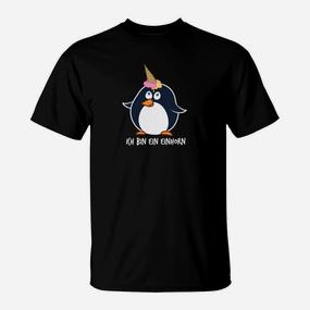 Lustiges Pinguin-Einhorn T-Shirt Ich bin ein Einhorn, Schwarz - Seseable De