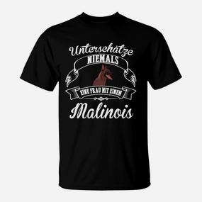 Malinois Damen T-Shirt Unterschätze nie eine Frau mit Malinois, Lustiges Hundebesitzer Tee - Seseable De