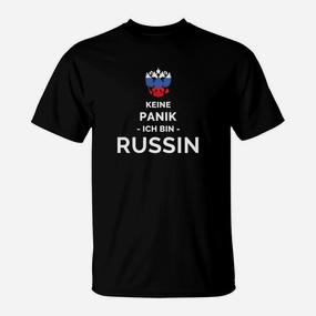 Schwarzes T-Shirt Keine Panik - Ich Bin Russin mit Krone, Lustiges Design - Seseable De