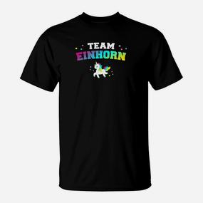 Team Einhorn Schwarz T-Shirt, Buntes Einhorn-Motiv - Seseable De