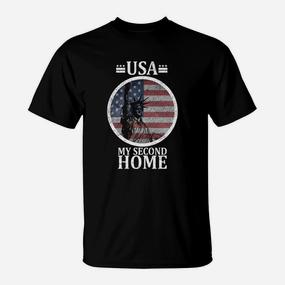 USA-Themen-T-Shirt im Vintage-Look, My Second Home mit Amerikanischer Flagge - Seseable De