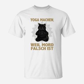 Lustiges Yoga-Katzen-T-Shirt Yoga, weil Mord falsch ist, Weiß - Seseable De