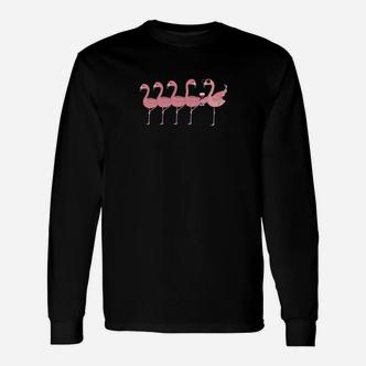 Flamingo-Kontrastaufdruck Schwarzes Langarmshirts für Herren/Damen - Seseable De