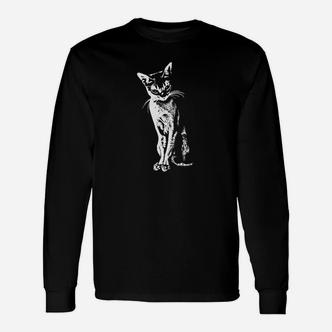 Katzenmotiv Schwarzes Langarmshirts, Design für Katzenfans - Seseable De