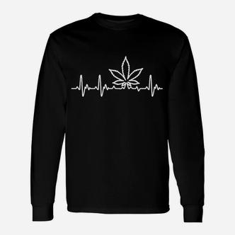 Schwarzes Langarmshirts, Cannabisblatt & Herzschlag Design, Trendige Mode - Seseable De