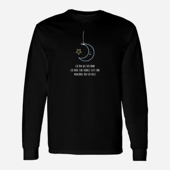 Schwarzes Langarmshirts mit Mond und Sternen, Inspirierendes Spruch-Design - Seseable De