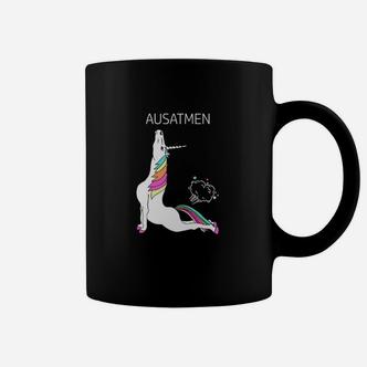 Lustiges Yoga Einhorn Tassen 'AUSATMEN' Schwarz Tee für Entspannung - Seseable De