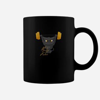 Muskulöses Katzen-Design Tassen für Herren in Schwarz, Lustiges Tiermotiv - Seseable De
